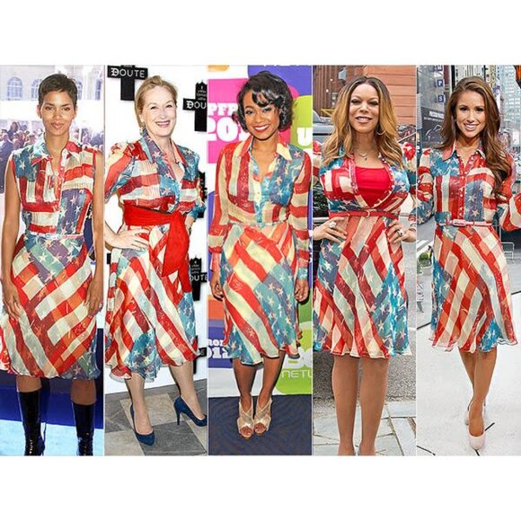 ASO CELEBS Iconic Flag Dress Silk Includes Belt RARE - Picture 2 of 10